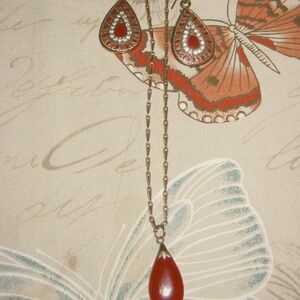 Stone Necklace and brass earrings set